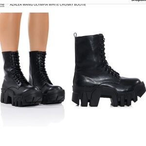 AZALEA WANG OLYMPIA-BLACK CHUNKY LACE UP BOOTIE Size 7.5 Dolls Kill